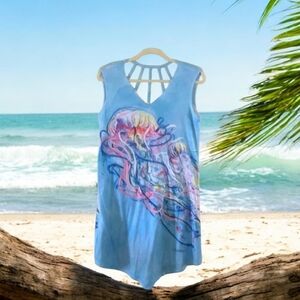 Beach cover up by Art a son this is light blue w colorful design size Sm…